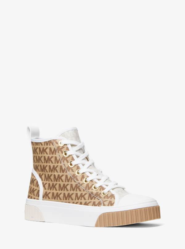 Damske Tenisky Michael Kors Gertie Color-Block Logo Jacquard High-Top Hnede Béžové - Topanky Michael Kors Outlet | HRUIX-2498